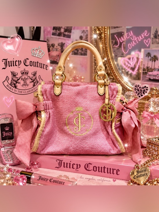 Juicy Couture Handbags - Rare Vintage Juicy Couture Pink Tweed Daydreamer Bag Y2K Bows